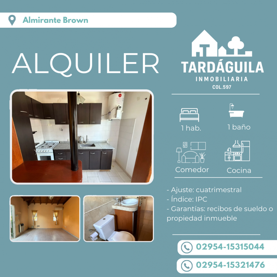 Alquiler dpto 1 dormitorio sobre Almirante Brown